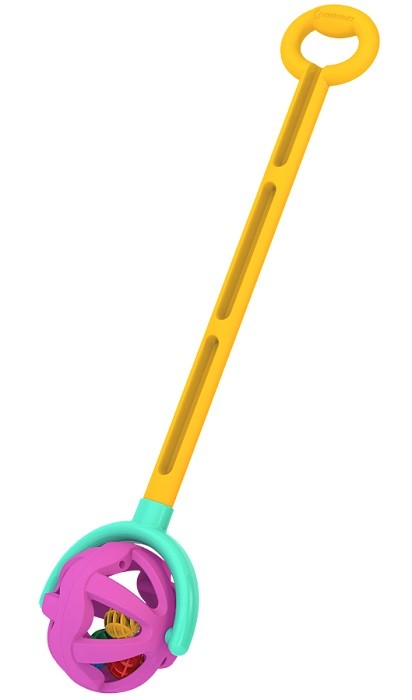 Каталка с ручкой "Шарик" (желто-фиолетовая) 59 см