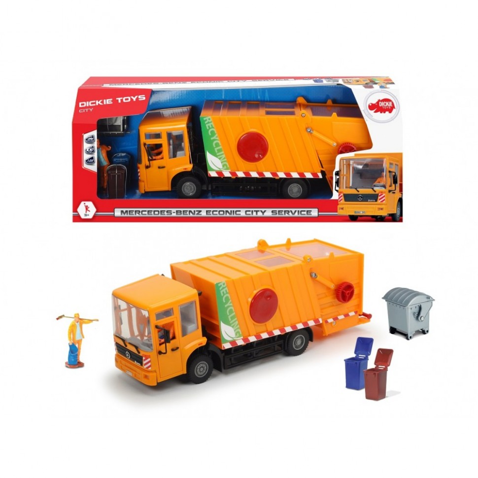 Dickie toys.Мусоровоз Mercedes, 38см, 1:24, св.ход + акс.,арт.3748004 1/4