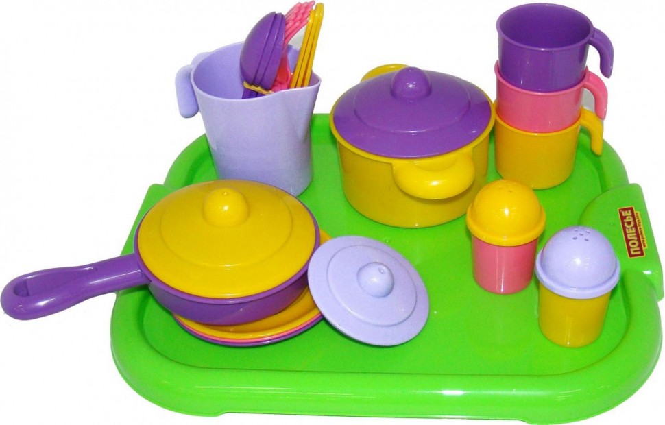 Набор детской посуды "Настенька" с подносом на 3 персоны