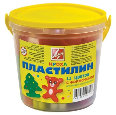 Луч. Пластилин "Кроха" 11 цв. с формочками в ведре арт.12С 784-08 /6