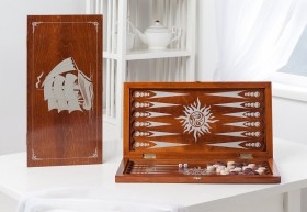 Нарды, рисунок серебро &quot;Фрегат&quot; 48 см