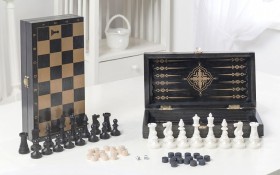 Набор 3 в 1, доска чёрная (нарды, шахматы пластик., шашки) &quot;Классика&quot; 29 см