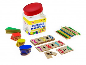 Счетный материал &quot;Геометрические фигуры&quot; 100 эл.(цифры и знаки 26шт)+24 формы+50 палочек