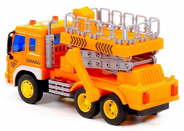 "Сити", автомобиль с подъёмником оранжевый (инерционный, свет+звук)